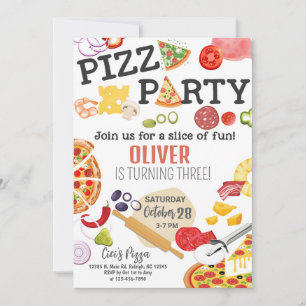 Rolig pizza FÖDELSEDAGSINBJUDAN för barn i ALLA ÅL Inbjudningar