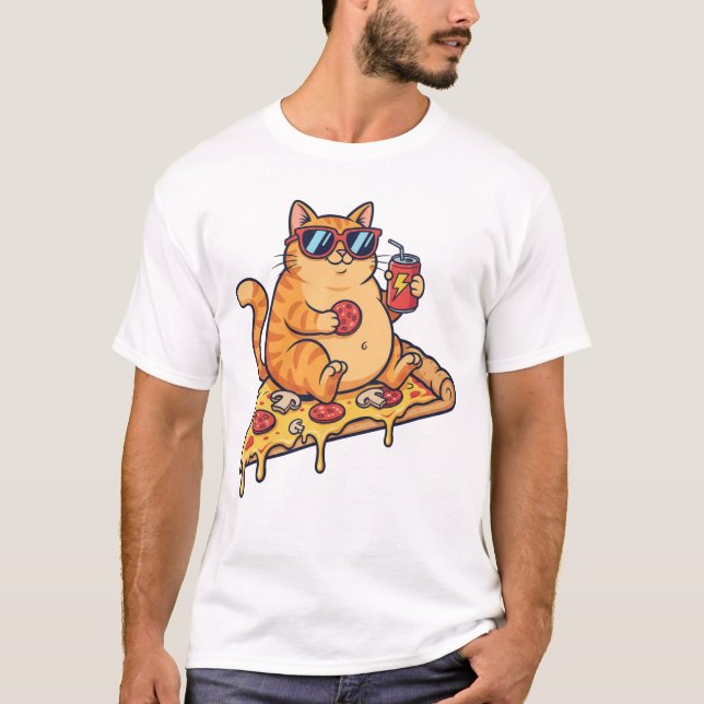 Rolig Pizza Katt , Bara en Katt Som Älskar Pizza T Shirt (Framsida)