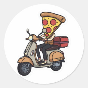 Rolig Pizza Leverans Scooter-SötKawaiiPizza Förare Runt Klistermärke