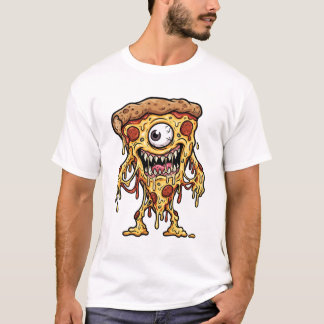 Rolig Pizza Monster Skiva Tecknad Mat Karaktär D T Shirt
