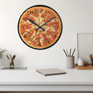 Rolig Pizza Pepperoni Skräpmat Köket Rund Klocka