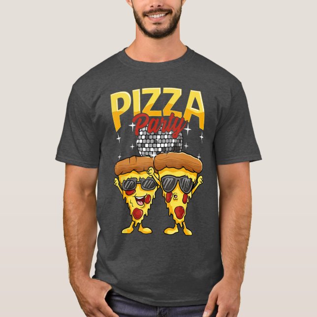 Rolig Pizzafest Disco Boll Solglasögon Bärande Ski T Shirt (Framsida)