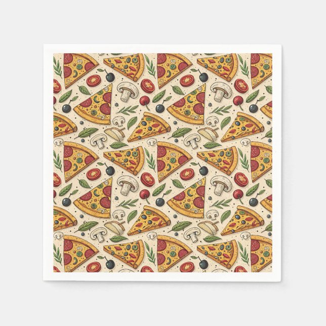 Rolig Pizzafest Pepperoni Pizza Älskare Mat Mönste Pappersservett (Framsidan)