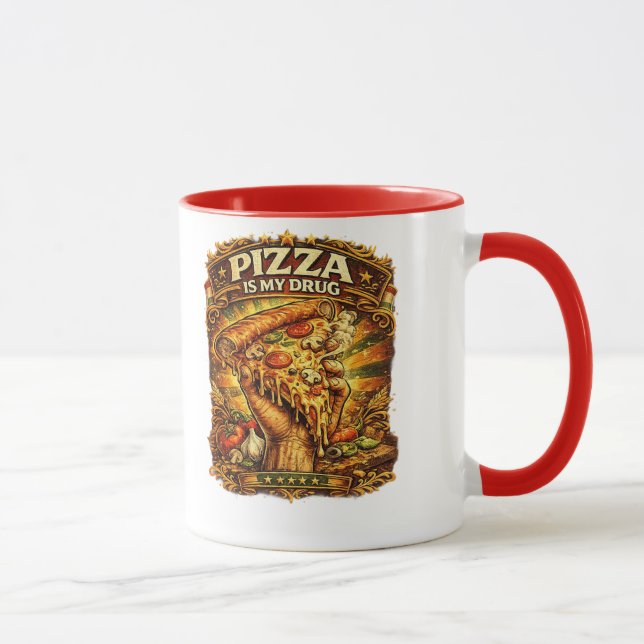 Rolig Pizzamugg – Pizza Är Min Drog Retro Pizza Mugg (Höger)