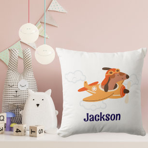 Rolig pojke baby shower hund pilot flygplan moln kudde