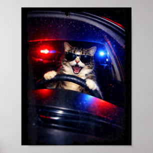 Rolig polis galen katt kör bil rolig katt memeF Poster