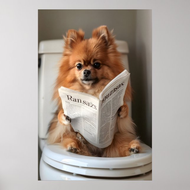 Rolig Pomeranian Badrumstryck, Toalett Tidning Poster (Framsidan)