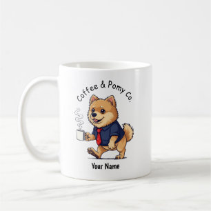 Rolig Pomeranian Hund Affärskostym Kaffe Kaffemugg
