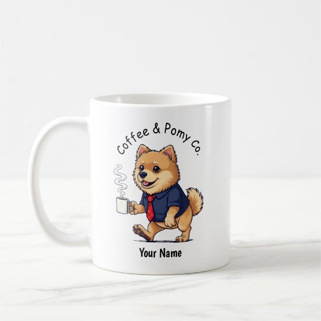 Rolig Pomeranian Hund Affärskostym Kaffe Kaffemugg (Vänster)