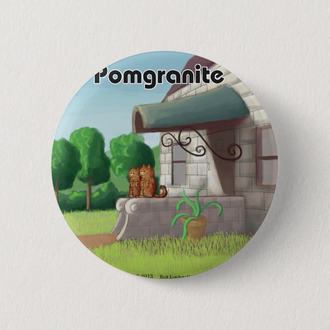 Rolig Pomeranian På Granit (Pomegranit) Knapp (Framsida)