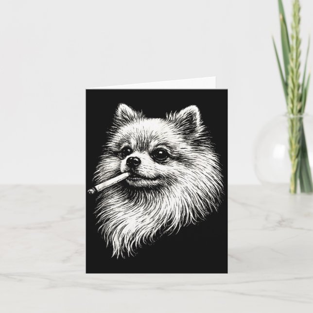 Rolig Pomeranian Rökande Meme Hund Kort (Framsida)