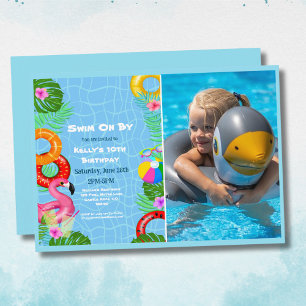Rolig pool foto fest simma födelsedagsinbjudan inbjudningar