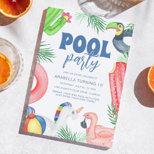 Rolig Poolparty Födelsedag Inbjudningar