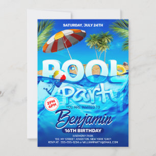 Rolig Poolparty Ljus Tropisk Simning Födelsedag Inbjudningar