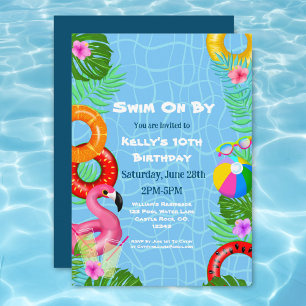 Rolig Poolparty Simning Födelsedag Inbjudningar
