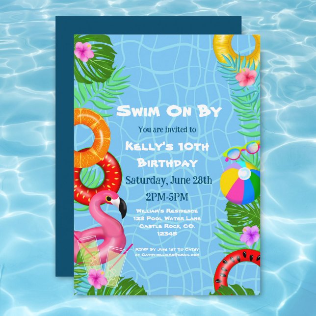 Rolig Poolparty Simning Födelsedag Inbjudningar (Dive into excitement with this vibrant invitation, perfect for a poolside extravaganza  fun, sun!)