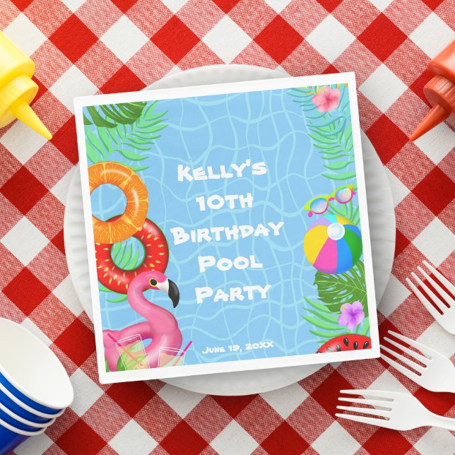 Rolig Poolparty Simning Födelsedag Pappersservett (Add a splash of fun to your pool party with these vibrant napkins!)