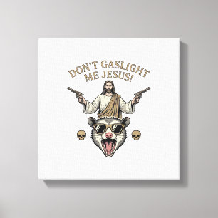 Rolig Possum Jesus Vintage Gravyr T-Shirt Design_ Canvastryck