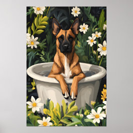 Rolig Poster Med Belgisk Malinois I Badtunna, Roli