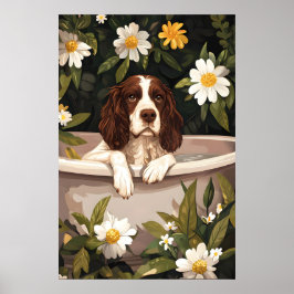 Rolig Poster Med Engelsk Springer Spaniel I Badtun