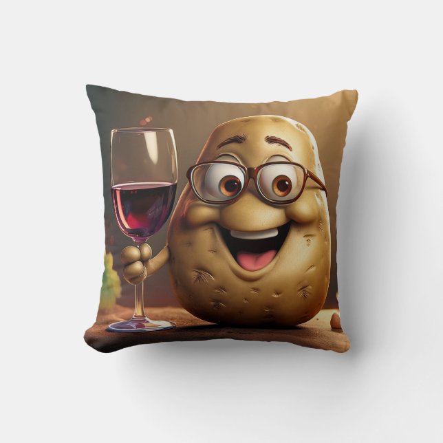 Rolig Potatis Dricker Vin Kudde! Kudde (Framsida)