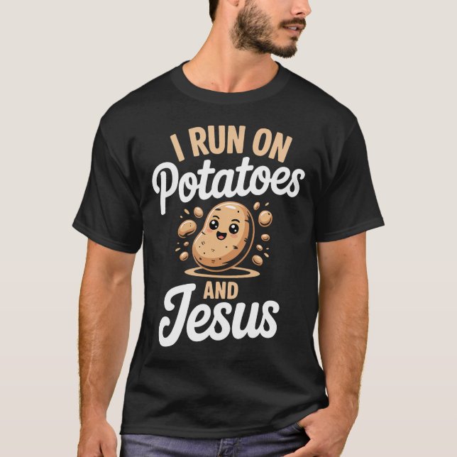 Rolig Potatis Jag Kör På Potatis Och Jesus T Shirt (Framsida)