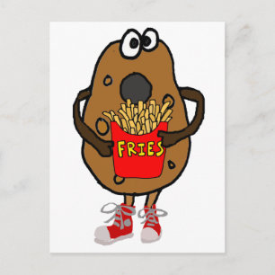 Rolig potatis som äter pommes fritestecknaden vykort