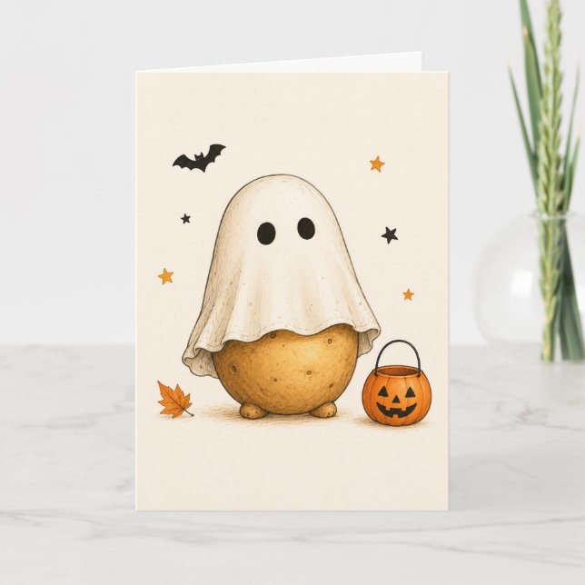 Rolig Potatis Spöke Gott Halloween Kort (Framsida)