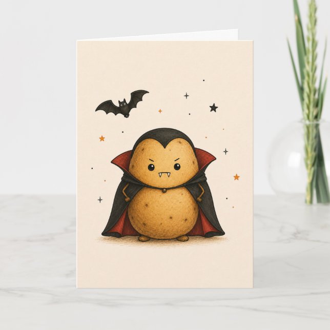 Rolig Potatis Vampyr God Halloween Kort (Framsida)