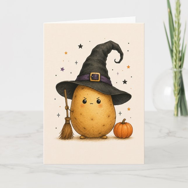 Rolig Potatistjäna Glad Halloween Kort (Framsida)