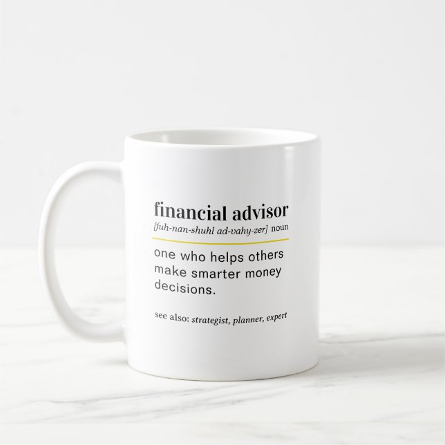 Rolig present med definition av finansiell rådgiva kaffemugg (Vänster)