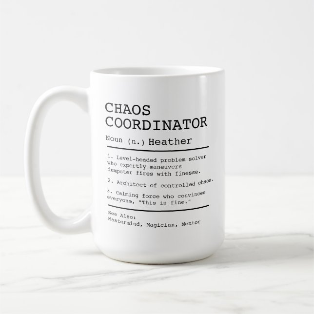 Rolig present till chef Kaoskoordinator-mugg, anpa Kaffemugg (Vänster)