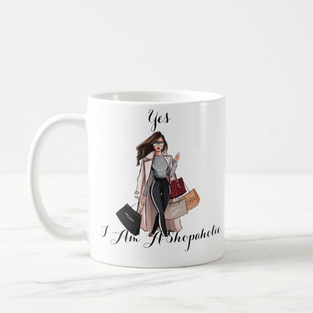 Rolig present till henne, Shopaholic-presentmugg,  Kaffemugg (Vänster)