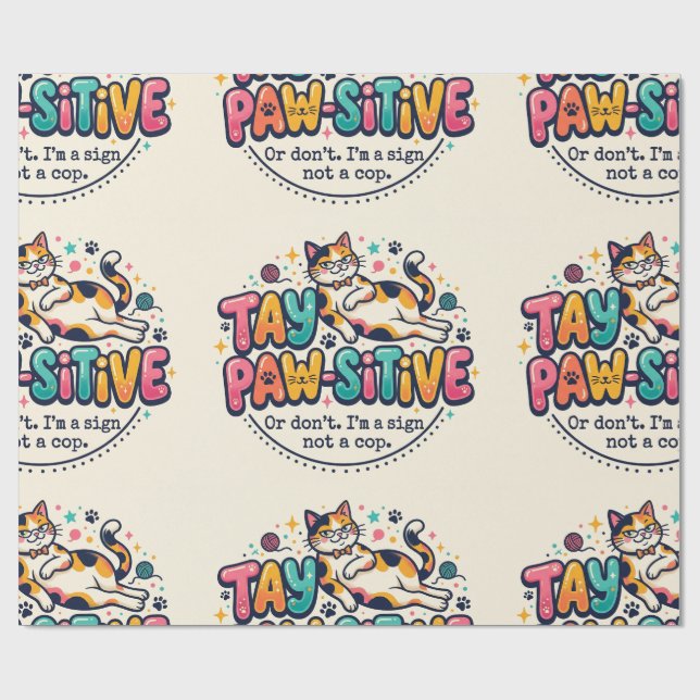 Rolig present till kattälskare - stanna positiv  presentpapper (Platt)