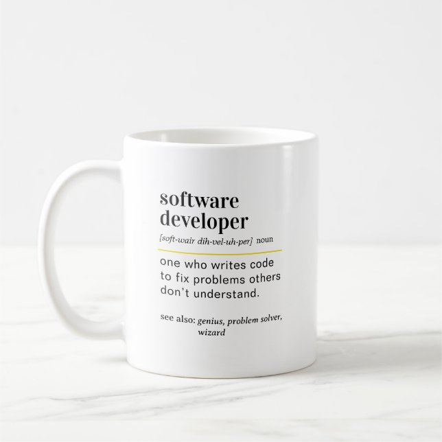 Rolig present till mjukvaruutvecklare med definiti kaffemugg (Vänster)