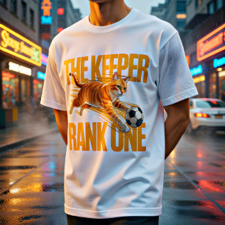 Rolig present till orange katt som fotbollsmålvakt t shirt