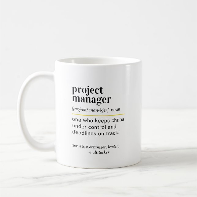 Rolig present till projektledare med definition kaffemugg (Vänster)