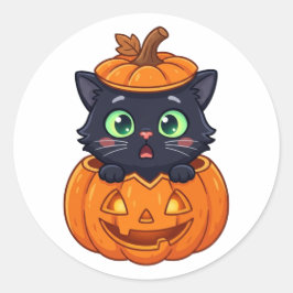 Rolig professionell godisinspektör Halloween-katt Runt Klistermärke