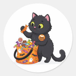 Rolig professionell godisinspektör Halloween-katt  Runt Klistermärke