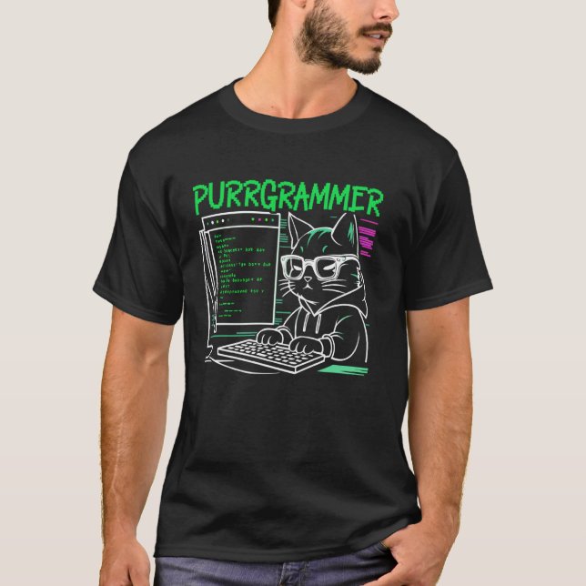 Rolig Programmerare Kodare Dator Programmering Kat T Shirt (Framsida)