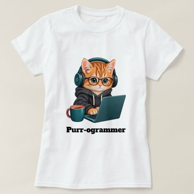 Rolig programmerarkatt med Purr-ogrammerer skämt T Shirt (Design framsida)
