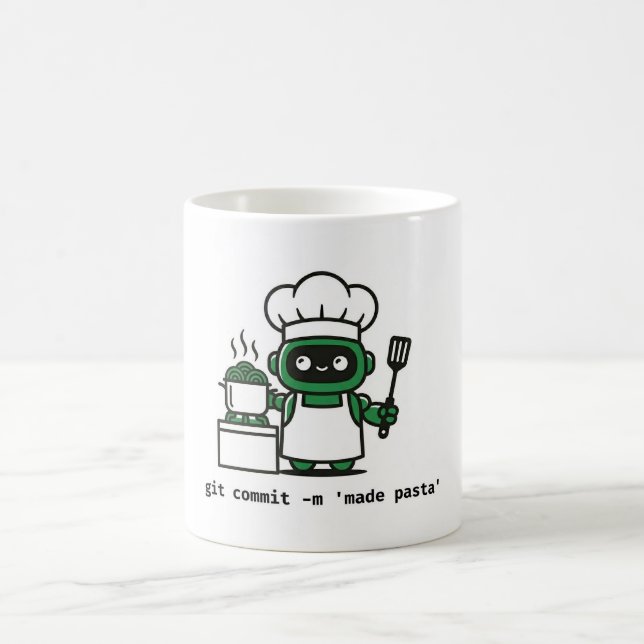 Rolig programmerarmugg — git commit gjorde pasta kaffemugg (Center)