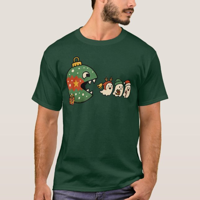 Rolig Prydnad Äter Högtidliga Spöken Spelare Jul T Shirt (Framsida)