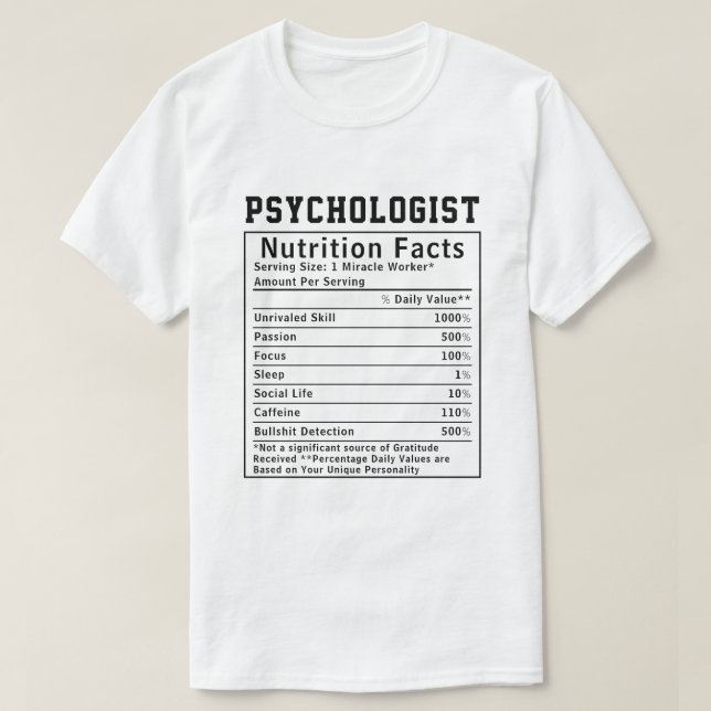 Rolig psykolog näringsfakta hälsovårdsgåva t shirt (Design framsida)