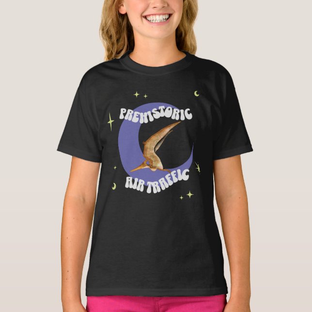 Rolig Pterodactylus Månflygning Humor T Shirt (Framsida)