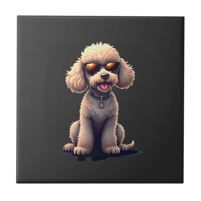 Rolig pudel djurälskare hundar grafisk söt hundäga kakelplatta (Framsidan)