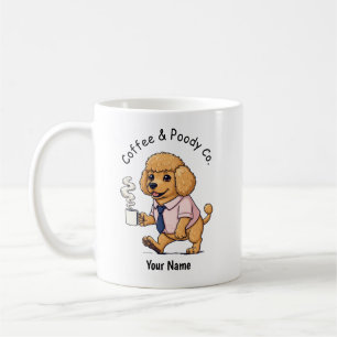 Rolig Pudel Leksak Hund Affärsdräkt Kaffe Kaffemugg