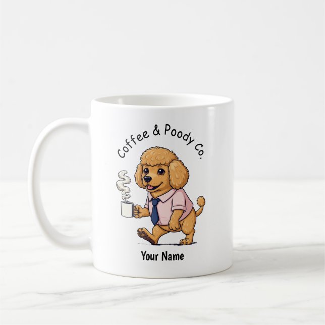 Rolig Pudel Leksak Hund Affärsdräkt Kaffe Kaffemugg (Vänster)
