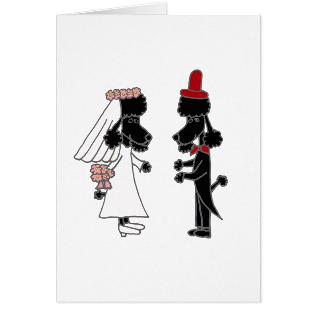 Rolig pudelbrud och brudgumbröllop hälsningskort (Framsidan)