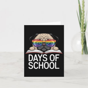 Rolig Pug 100 dagar på skolan regnbågshjärtad lära Kort